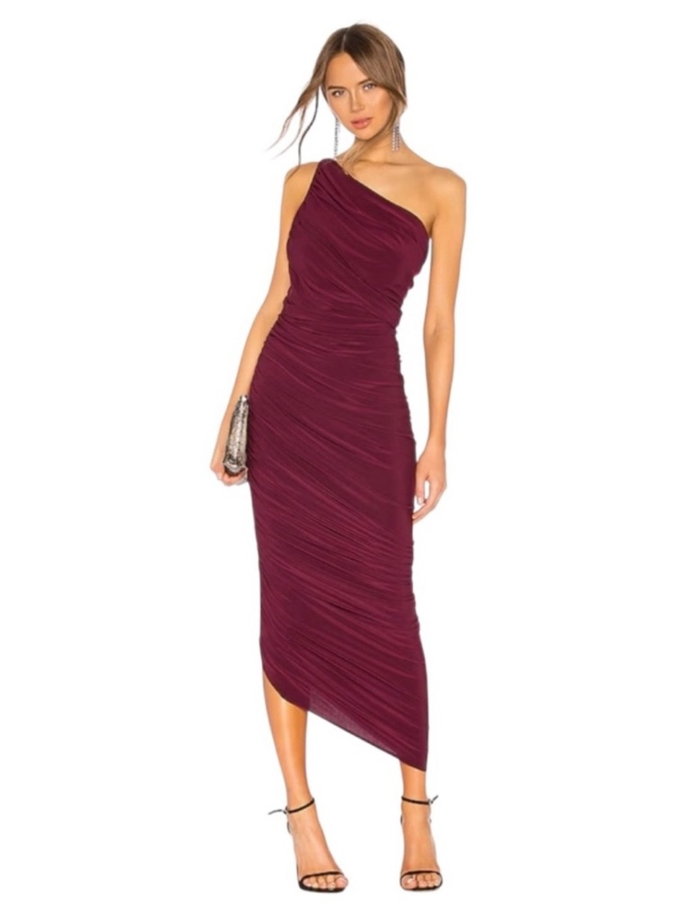 Norma Kamali | Diana One Shoulder Ruched Dress in Plum NWT